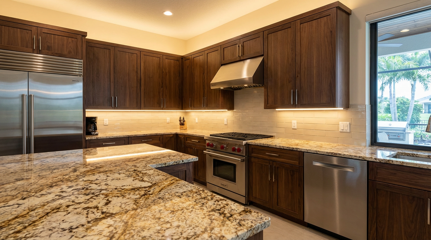 Linear LED under-cabinet lighting in a Sarasota kitchen